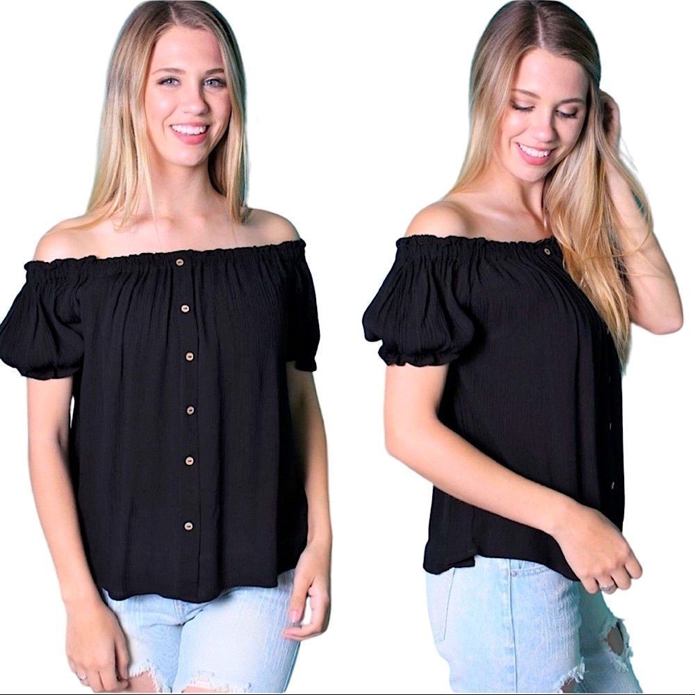 NEW ZANDER THREADS BLACK OFF THE SHOULDER BOHO TOP